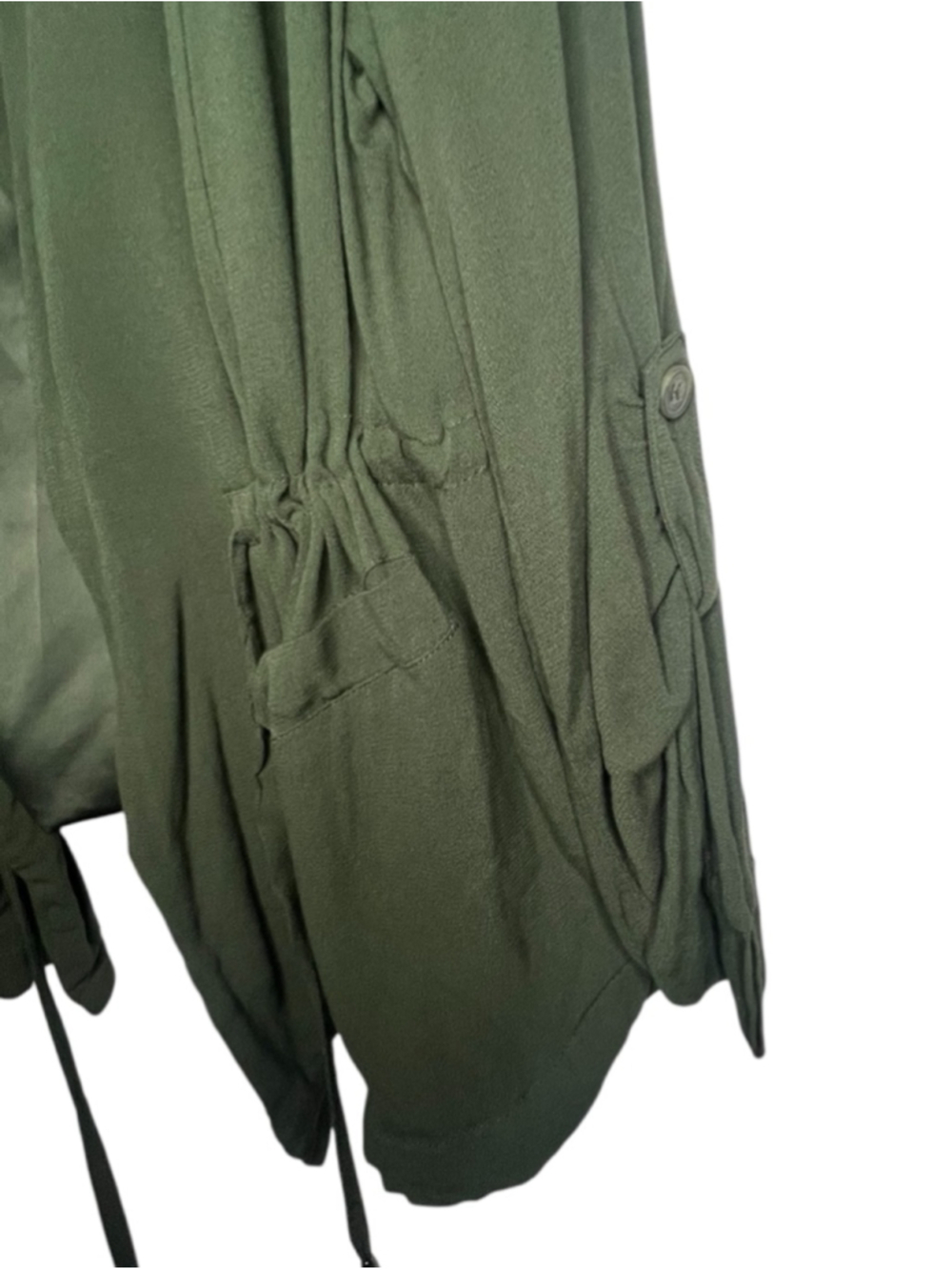 Torrid Olive Green Open Front Ruffle Hem Jacket With Drawstring Waist - Picture 2 of 5